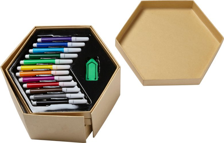 Set artistico kenji | scatola esagonale in cartone | 54 pz