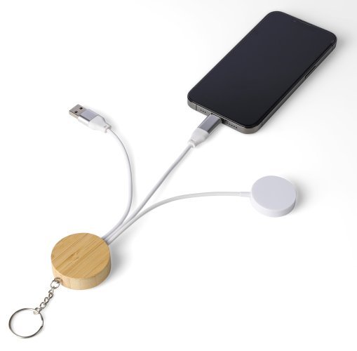 Portachiavi con cavi di ricarica mei | bambù | con caricatore per smartwatch