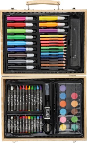 Set da disegno thessaly | valigetta in legno | 66 pezzi
