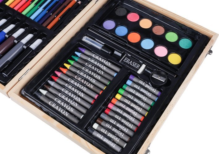 Set da disegno thessaly | valigetta in legno | 66 pezzi