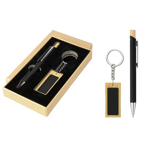 Set regalo penna e portachiavi in alluminio e bamboo zara