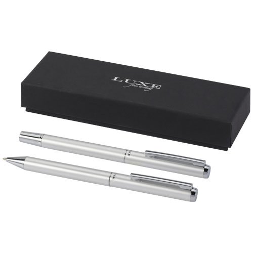 Set regalo con penna a sfera e penna roller in alluminio riciclato lucetto (inchiostro nero)