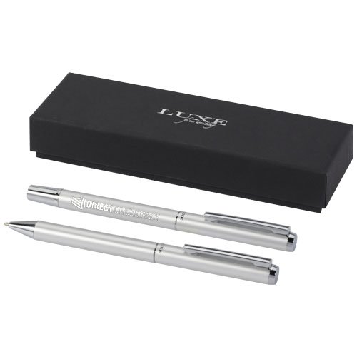 Set regalo con penna a sfera e penna roller in alluminio riciclato lucetto (inchiostro nero)
