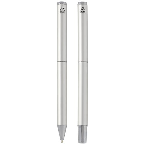 Set regalo con penna a sfera e penna roller in alluminio riciclato lucetto (inchiostro nero)