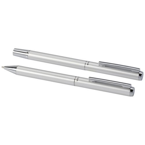 Set regalo con penna a sfera e penna roller in alluminio riciclato lucetto (inchiostro nero)