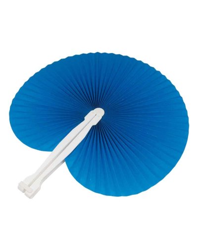 Ventaglio in carta colorata con manico in plastica bianca, lunghezza c Celeste