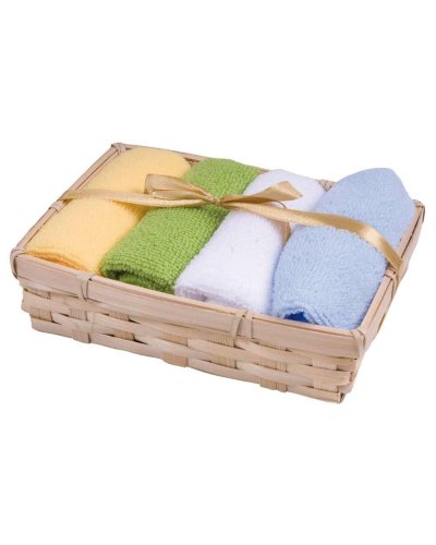 Set 4 mini asciugamani con cestino in bamboo