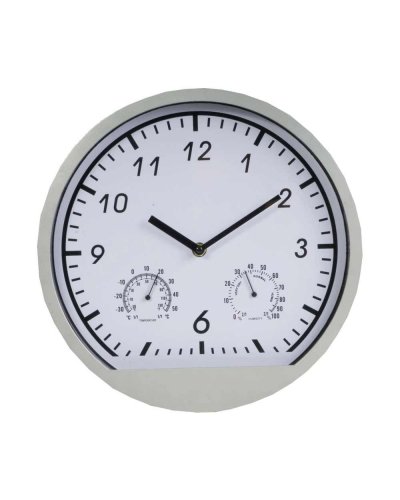 OROLOGIO DA PARETE IN PLASTICA CON IGROMETRO E TERMOMETRO Argento
