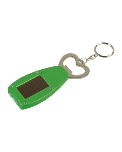 Portachiavi con torcia led a carica solare e apribottiglie Verde
