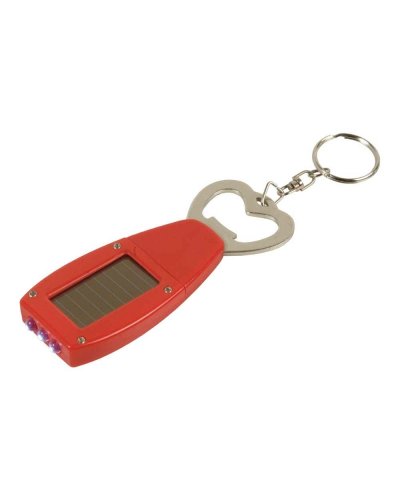 Portachiavi con torcia led a carica solare e apribottiglie Rosso