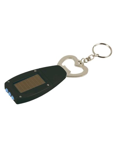 Portachiavi con torcia led a carica solare e apribottiglie Nero