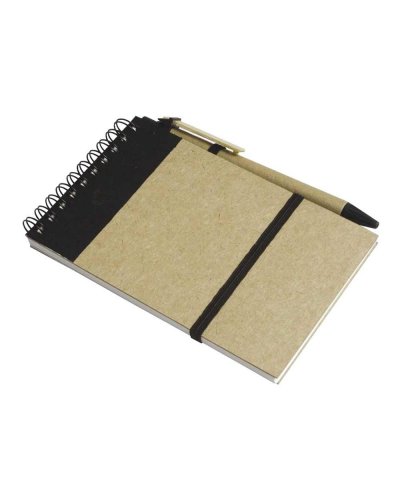 Block notes in carta riciclata con penna Nero