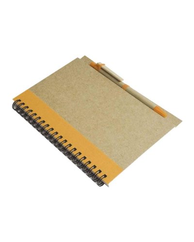 Quaderno ad anelli in carta riciclata con penna Arancione
