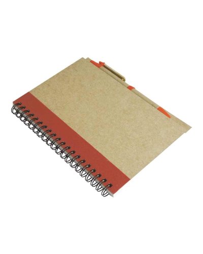 Quaderno ad anelli in carta riciclata con penna Rosso