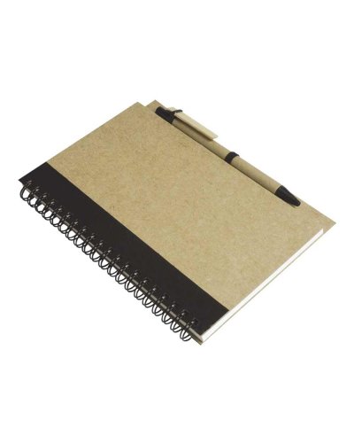Quaderno ad anelli in carta riciclata con penna Nero