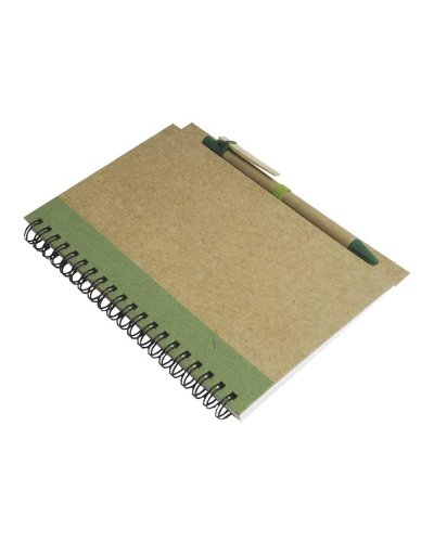 Quaderno ad anelli in carta riciclata con penna Verde