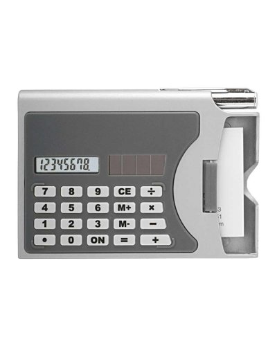 Portatarjetas con calculadora y bolígrafo Plata