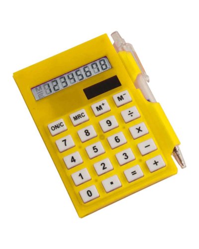 Calcolatrice con bloc notes e penna Giallo