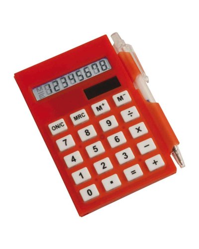 Calcolatrice con bloc notes e penna Rosso