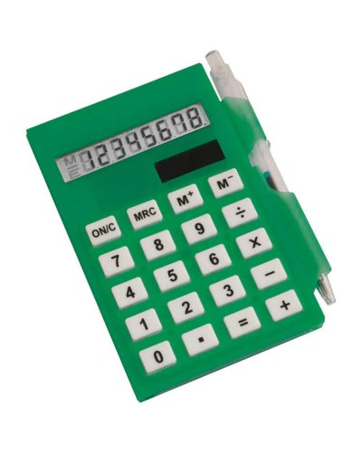 Calcolatrice con bloc notes e penna Verde
