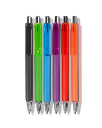 Penna a scatto colorata con clip trasparente fluo