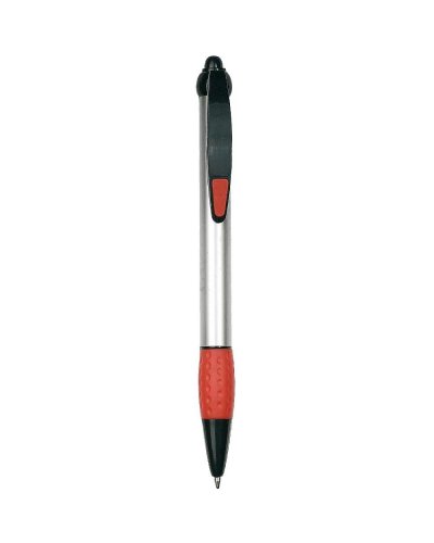 Penna con fusto argentato e impugnatura in gomma Rosso