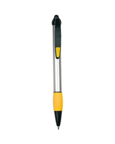 Penna con fusto argentato e impugnatura in gomma Giallo
