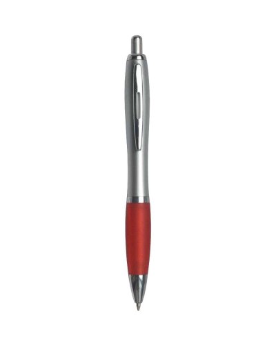 Penna a sfera a scatto con fusto argento Rosso