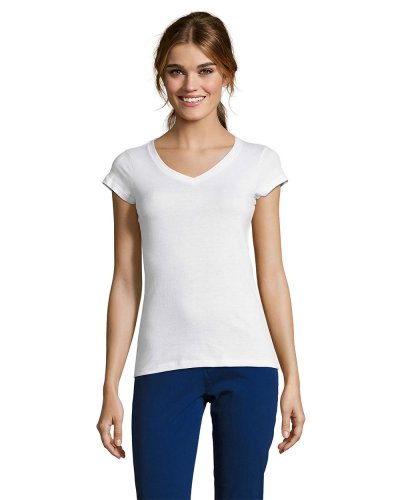 T-shirt donna scollo a V Moon Bianco
