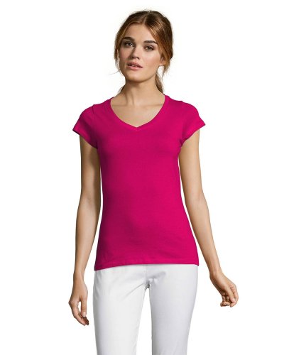 T-shirt donna scollo a V Moon Fucsia