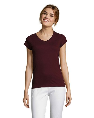 T-shirt donna scollo a V Moon Rosso Borgogna