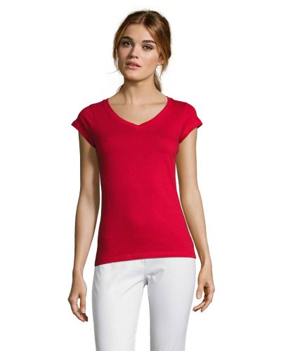 T-shirt donna scollo a V Moon Rosso