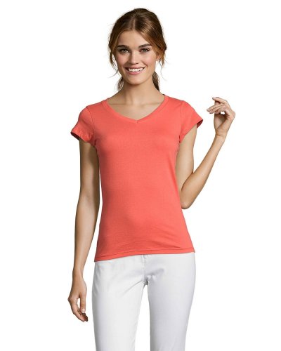 T-shirt donna scollo a V Moon Corallo
