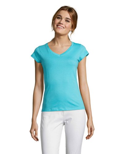 T-shirt donna scollo a V Moon Blu Atollo