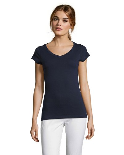 T-shirt donna scollo a V Moon Blu Oltremare