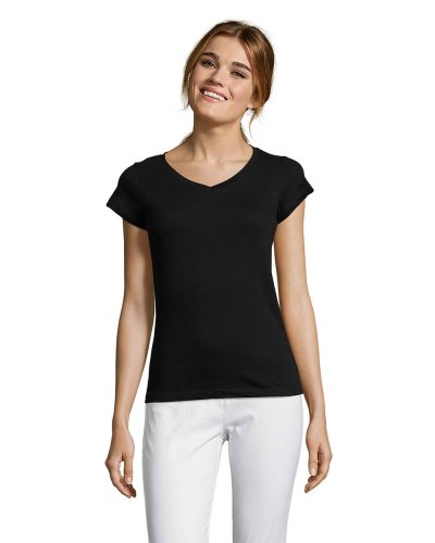 T-shirt donna scollo a V Moon Nero Profondo