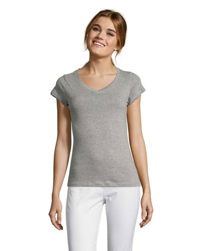 T-shirt donna scollo a V Moon Grigio Medio Melange