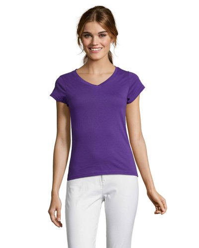 T-shirt donna scollo a V Moon Viola Scuro