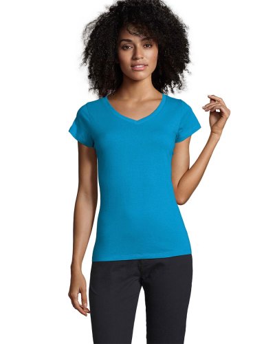 T-shirt donna scollo a V Moon Acqua