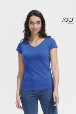 Camiseta de mujer Moon escote en V, 100% algodón, corte femenino