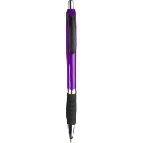 Stylo à bille, corps coloré, grip en caoutchouc, recharge noire