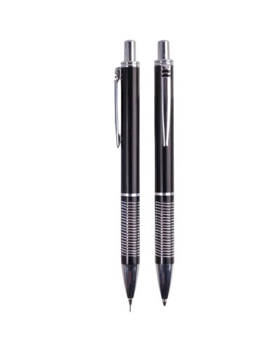 Set penna a sfera + portamine in metallo Nero
