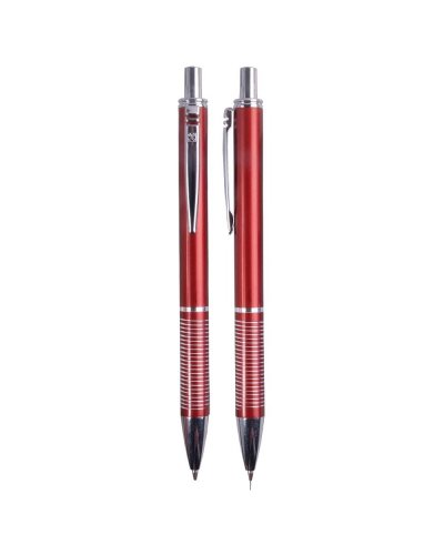 Set penna a sfera + portamine in metallo Rosso