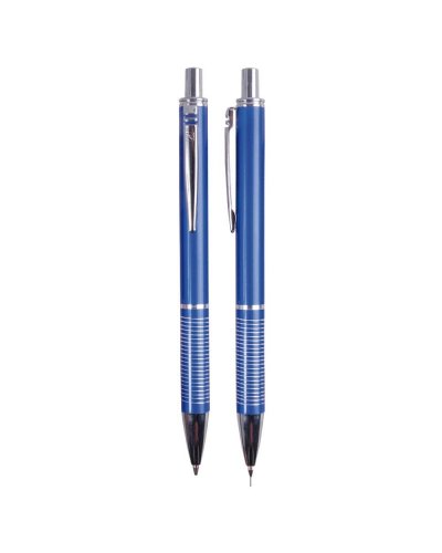 Set penna a sfera + portamine in metallo Blu scuro
