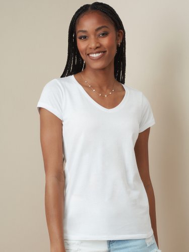Megan T-shirt Donna Cotone Scollo a V Body Fit, No Label