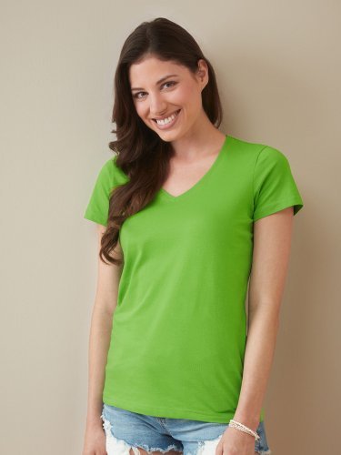 Camiseta de mujer, escote en V, 100% algodón, corte regular