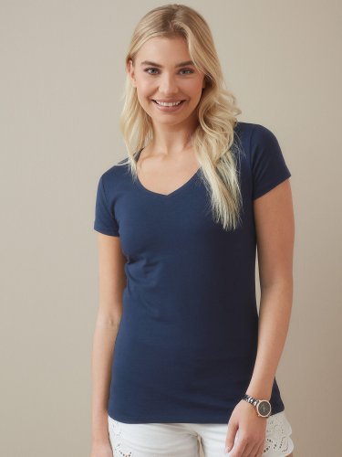Camiseta de mujer Claire con escote en V, cuerpo ajustado de algodón e