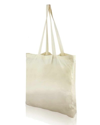Shopper in cotone con soffietto e manici lunghi