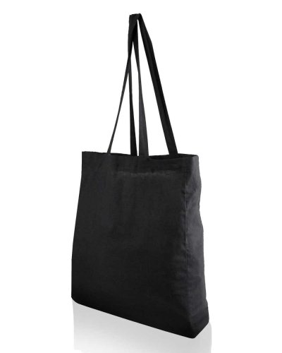 Shopper in cotone con soffietto e manici lunghi Nero