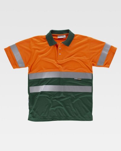 Polo bicolore alta visibilità Arancione / Verde Scuro